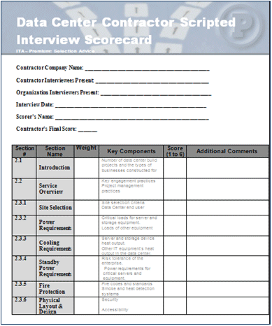 Data Center Contractor Scripted Interview Scorecard